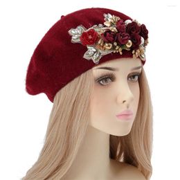 Ethnic Clothing Winter Autumn Women's Beret Flower Diamonds Turban Cap Female Head Wrap Bonnet Turbante Mujer Gorgeous Muslim Hijab Beanies