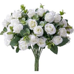 Faux Floral Greenery 10 Heads Artificial Flower Silk Rose white Eucalyptus leaves Peony Bouquet Fake for Wedding Table Party Vase Home Decor YQ240125