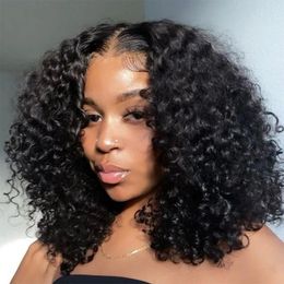 Adhesive Free 12A Short Deep Human Hair Water Wave Strange Curly Bob Lace Front Transparent Wig