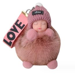 Fluffy Plush Dolls Keychains Pompom Sleeping Baby Keyrings Children Backpack Hangings Toys Charming Decoration Cars Key Rings Accessories
