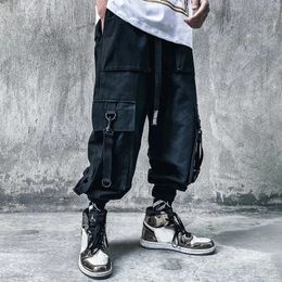 Techwear Ribbons Tactical Cargo Baggy Pants Jogger Men Casual Letter Hip Hop Teenager Sweatpants Joggers Cropped Pants For Men 240123