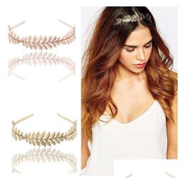Headbands Gold Leaves Headbands Baroque Bridal And Bridesmaid Jewelry Metal Headband Fashion Designer Hair Hoop 4 Colors Christmas Gi Dhwgb