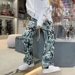 Men's Pants Graffiti Fried Street Y2K Men Korean Version Of The Trend Loose Straight Handsome Printed High Casual