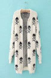 FashionCardigans Sweater Skull Pattern Female Mohair Knitted Cardigans Black Cardigan White Autumn Sweater For Women8356541