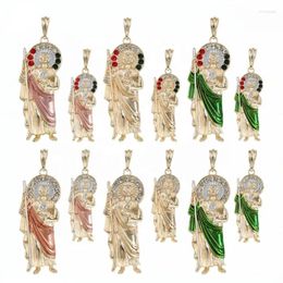 Pendant Necklaces Luck Fashion Product 18k Gold Plated Three Color Green Pink Religious San Judas Tadeo Men's And Women's Necklace