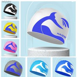 Swimming caps New Swimming Caps Silicone Cute Fashion Ear Protection Waterproof Swim Caps Women Man Adult Swimming Hat Swimming AccessoriesL240125