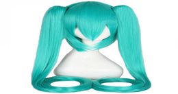 WoodFestival Party Anime Cosplay Wig Synthetic Hair Long Green Wigs With Bangs Straight Female 2 Clip On Double Ponytail1800321