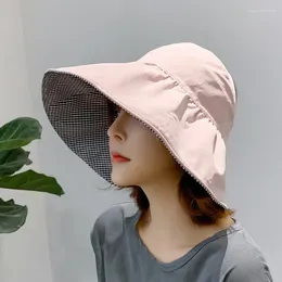 Berets Female Korean Trendy Sunscreen Hat Big Brim UV Protection Beach Trip Empty Top Women Sun Hats Double Sided