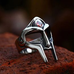 Gothic Vintage Spartan Warrior Mask 14K White Gold Ring For Men Women Punk Hip Hop Ancient Rome Amulet Rings Fashion Jewellery Gifts