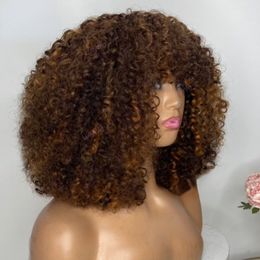 Mongolian Hair Short Hair Afro Kinky Curly Wig For Black Women Cosplay Blonde Synthetic Natural Ombre Brown Wigs African Glueless HeatResistant