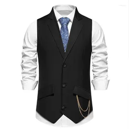 Men's Vests Black Lapel Formal Suit Vest Men Chaleco Hombre 2024 Brand Slim Fit Sleeveless Business Dress Waistcoat With Chain XXL