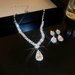 Necklace Earrings Set Gorgeous Crystal Drop Pendant Teardrop Dangle For Women Bride Wedding Engagement Party Jewellery