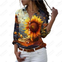 Women's Blouses 2024 Selling Ladies Long Sleeve Shirt 3d Printed Sunflower Fashion Simple Casual Loose
