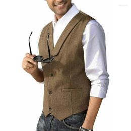 Men's Vests Herringbone Casual Suit Vest Shawl Lapel Wool Tweed Dress Waistcoat For Wedding Party Dinner Men Clothing