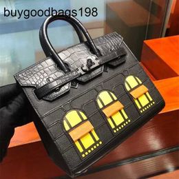 Womens Bags Handmade Bag Black American Alligator Skin Womens Mini Patchwork Leather Small House Jsq5