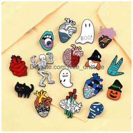 Pins Brooches 2-7Pcs/Set Personality Enamel Pins Halloween Skl Ghost Art Heart Mental Brooch Jeans Lapel Badges Pin Jewellery Drop Del Dh0Od