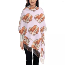 Scarves Womens Tassel Scarf Cute Cartoon Japanese Chin Dog Long Super Soft Shawl And Wrap Gifts Cashmere