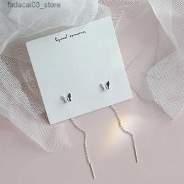 Stud Long Tassel Butterfly Drop Earrings Silver Colour 2021 Fashion Hanging Women Earrings Summer Jewellery Girls Party Gift Q240125