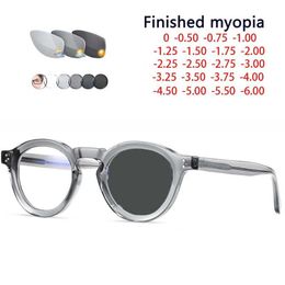 Round Pochromic Glasses Men Women Myopia Eyeglasses Students Short Sight Eyewear 0 -0.5 -1 -1.25 -1.5 -1.75 -2.0 To -6 240123