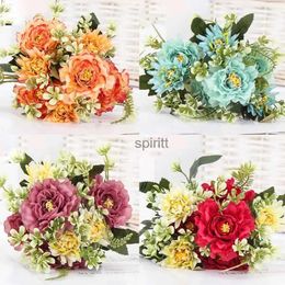 Faux Floral Greenery party decoration Artificial peony vintage silk flowers small fake roses wedding new year supplies home YQ240125