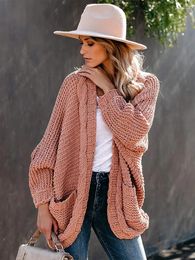 Women's Knits Batwing Sleeve Boho Knitted Cardigan Pockets Holiday Oversize Winter Coat Twist Loose Vintage Long Cardigans Women