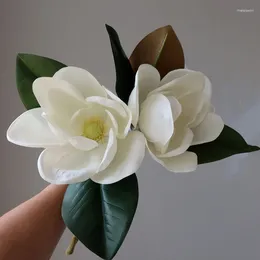 Decorative Flowers Real Touch Magnolia Flower Branch Artificial For White Wedding Decoration Room Table Decor Flores Artificiales