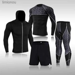 Men's Tank Tops Men's 4 Pcs/Set Tracksuit Gym Fitness Compression Sports Suit Clothes Running Jogging Sport Wear Cycling Exercise Workout TightsL240124