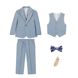 Clothing Sets Kids Boys Formal Wedding Suit Gentleman Blazer Tuxedo Vest Bowtie Brooch Pants Christening Banquet Prom Birthday Party Clothes