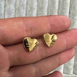 Stud High polished girls original branded heart G solid stud 316L Stainless Steel 18k Gold silver rose women letter engrave earrings wedding party Jewellery Q240125