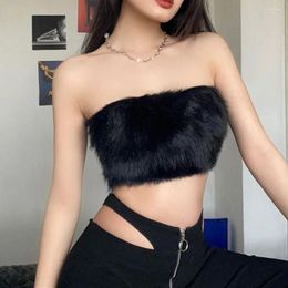 Women's Tanks Sexy Faux Fur Plush Tube Top Warm Crop Fashion Sleeveless Backless Tops Aesthetic Strapless Stitching Tank Night Party