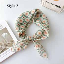 Scarves 2024 Small Square Scarf 58 58cm Flower Floral Print Hair Headscarf Neck Headband Neckerchief Shawl Band