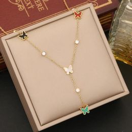 Pendant Necklaces Jewellery Colourful Butterfly Necklace Fashion Stainless Steel Set INS Trendy