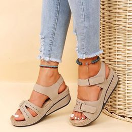 Dress Shoes Sandals For Women 2024 Summer Slope Heel Thick Soled Women's Fish Mouth Open Toe Outdoor Light Elegant Casual