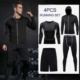 Men's Tank Tops Compression Running Sets for Men Sport Suit Gym Fitness Sportswear Jogging Training Underwear Moire-wicking Workout SetL240124