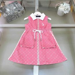 Brand girl skirt Lace up waist design baby dress Size 110-160 kids designer clothes Large pocket decoration child frock Jan20
