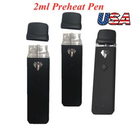 USA STOCK 2ml Preheat Vape Pen Empty Disposable E-cigarette Vaporizers Ceramic Coil Thick Oil Rechargeable 320mah Battery preheating Buttons Sample Order 50pcs