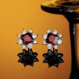 Stud Earrings High Quality Pure 925 Silver Women's Snowflake With Ruby And Zircon Sexy Beguiling For Dating Or Honeymoon Wearing
