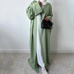 Ethnic Clothing Linen Kimono Open Abaya High Quality With Pockets Dubai Modest Muslim Women Dress EID Ramadan Islamic
