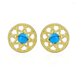 Stud Earrings S925 Sterling Silver Female Simple Blue Turquoise Anniversary Jewellery