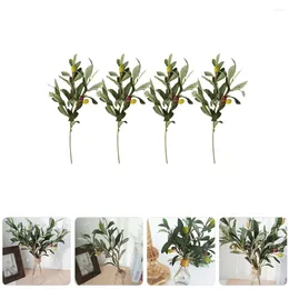 Decorative Flowers 4pcs Artificial Plant Indoor Plantss Desktop Plastic Plants Plantsative Olive Branches With