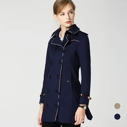 Women's Trench Coats Coat Long Spring Waterfall Runway Dust Women 2024 Plus Size Double Breasted Female Ladies Windbreaker Navy Cotton