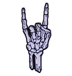 Rock On Skeleton Enamel Pin Skull Hand Badge Halloween Accessories3536975