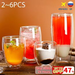 Heat-Resistant Double Wall Glass Cup Milk Whiskey Tea Beer Transparent Beer Espresso Coffee Cup Drinkware Cups Drinking Glasses 240124