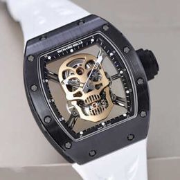 Richardmill Wristwatches Automatic Winding Extra Flat Swiss Made Richardmill Mens Series RM52-01 Ceramic Skull Hollow Mens Watch WN-993L