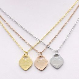 Designer Tiffanie Jewellery Necklace Steel Heart Necklace Neckchain Women's Jewellery Titanium Steel Single Peach Heart Necklace 40cm+5cm Extended Chain