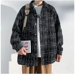 Men's Jackets 2024 Winter Fashion Houndstooth Lapel Jacket Korean Loose Oversized Long Sleeved