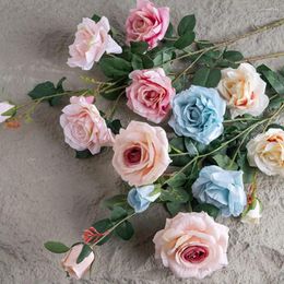 Decorative Flowers Flower Handicraft Realistic Artificial Rose Bouquet 3 Heads Bright Colour Simulation Wedding Arrangement Easy For Home