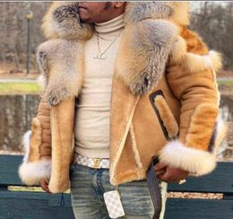 Men039s Wear Imitation Leather Plush Fur Coat Big Fur Collar Winter Collar And Long Sleeves Wool Liner Jackets Coats Y2112215746011