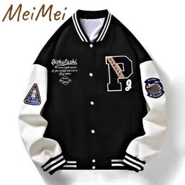 Men's Jackets 2024 Letter P Trendy Baseball Coat Colour Matching Striped Stand-up Collar Men's Jacket Retro Armband Personalised Jacket for Men J240125