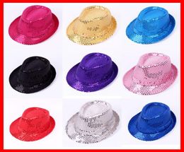 Retail 9colors Baby Sequin Dance Show Jazz Hats Kids Fish Caps Bling Bling Fedora Cap Boys Girls Baseball Hats Children B4436736